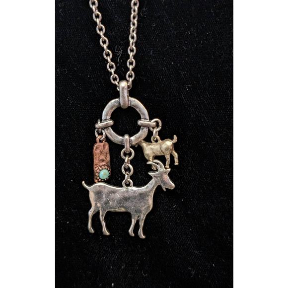 Three-Tone Metal Goat Cluster Charm Pendant Necklace - Picture 3 of 8